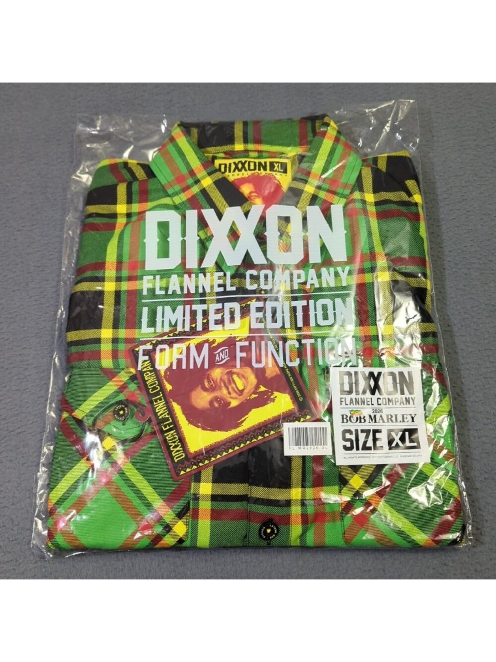 Dixxon Bob Marley 2026 Flannel Shirt Men's XL Green Plaid Button Down NIB